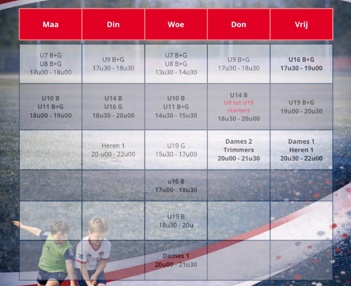 Trainingsschema 2026-2027